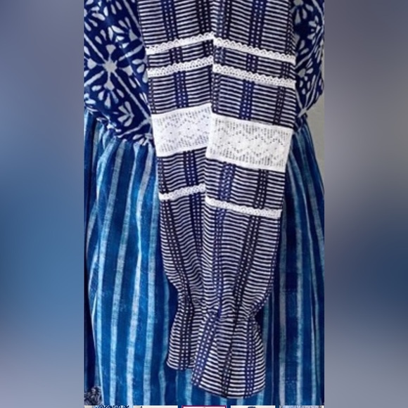 Hemant & Nandita Susan Indigo Dress Long Sheer Sleeve Gorgeous Mixed Boho Print - Picture 15 of 15